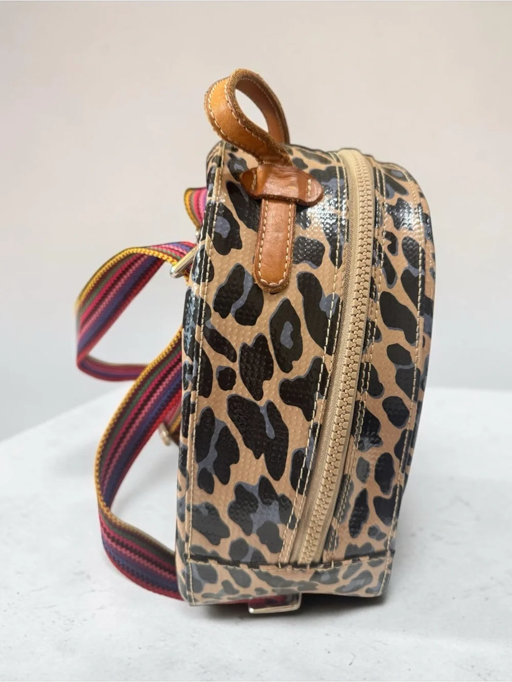 Consuela Leopard Print Mini Backpack with matching wallet Straps - Black Brown